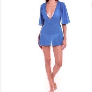 Vix Paula Hermanny Blue Women's Swim Cover-Up dress XS NWT 100% cotton
